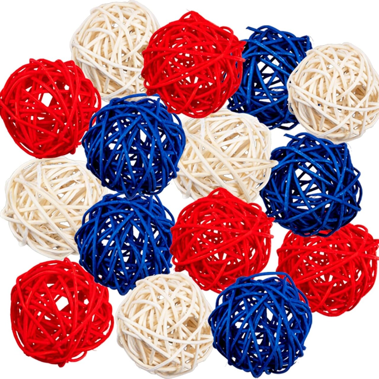 18-Pack Red, White & Blue Rattan Decorative Balls for 4th of July & Home Decor